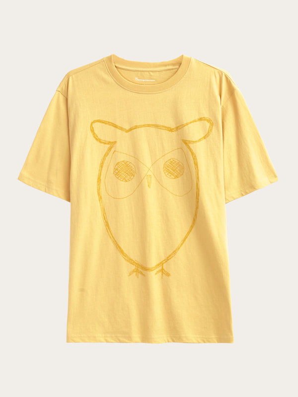 KnowledgeCotton Apparel - MEN Regular big owl front print t-shirt - GOTS/Vegan T-shirts 1429 Misted Yellow