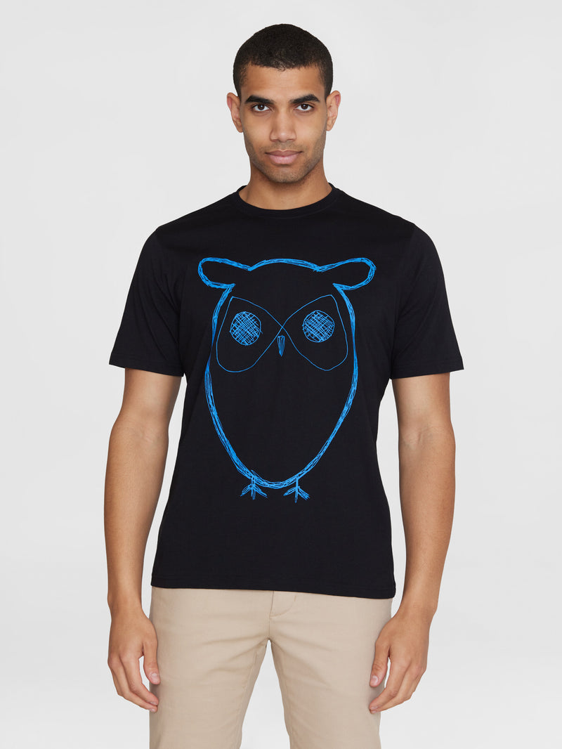 KnowledgeCotton Apparel - MEN Regular big owl front print t-shirt - GOTS/Vegan T-shirts 9992 item color
