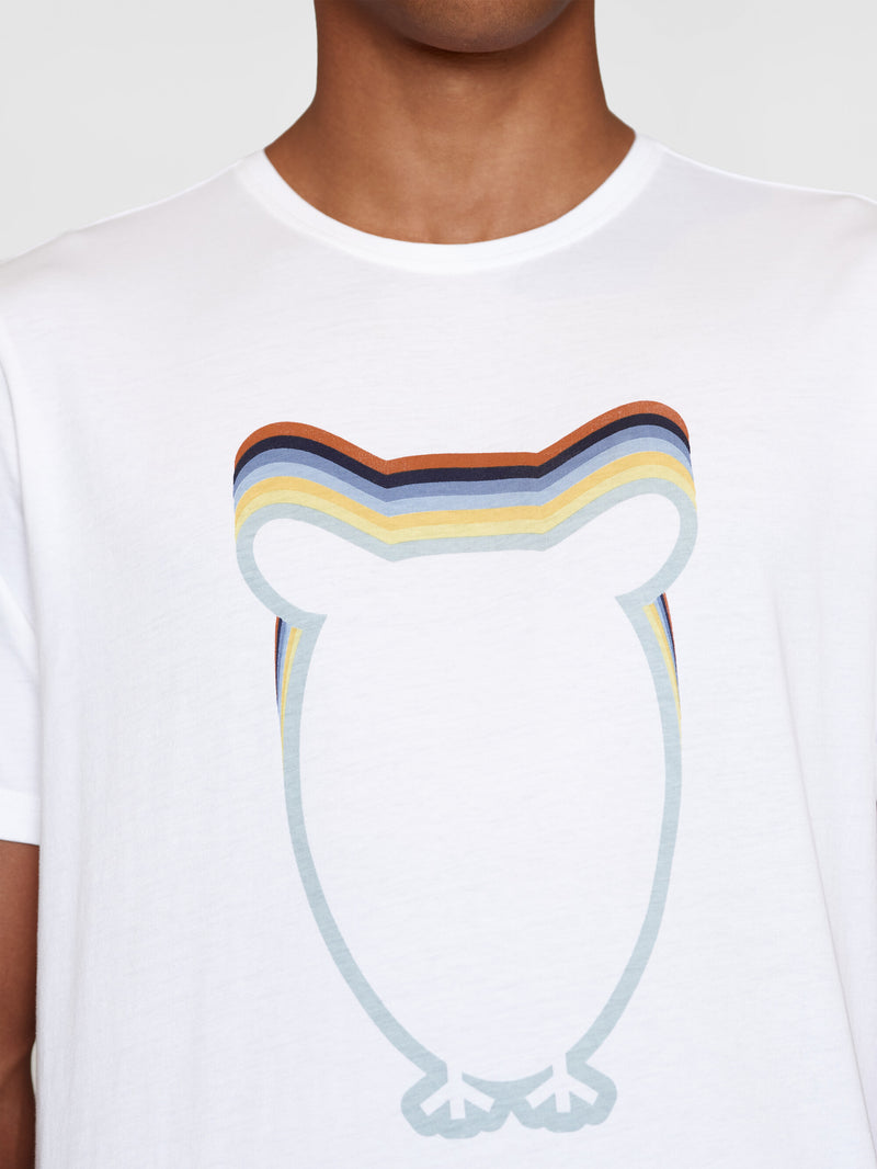 KnowledgeCotton Apparel - MEN Regular big owl layer front print t-shirt T-shirts 1010 Bright White