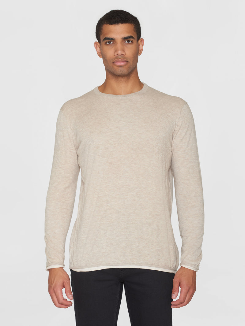 KnowledgeCotton Apparel - MEN Regular double layer cotton mix rolledge crew neck knit - GOTS/Vegan Knits 1074 Nature Melange