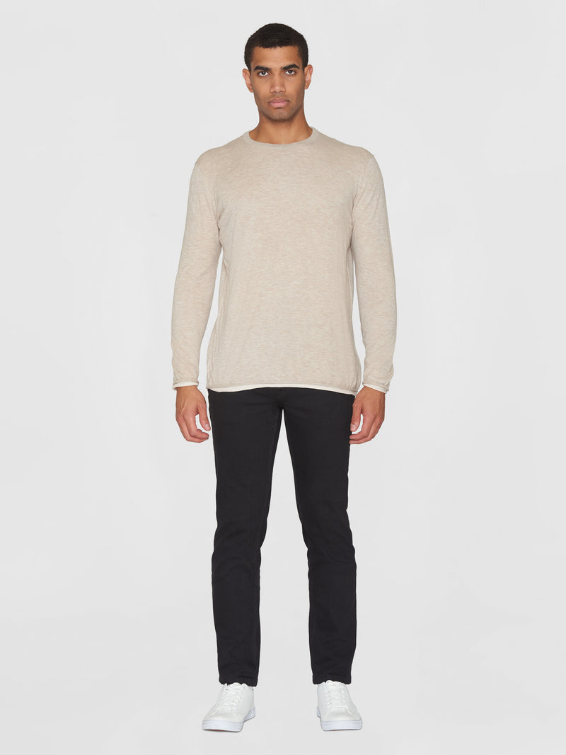 KnowledgeCotton Apparel - MEN Regular double layer cotton mix rolledge crew neck knit - GOTS/Vegan Knits 1074 Nature Melange