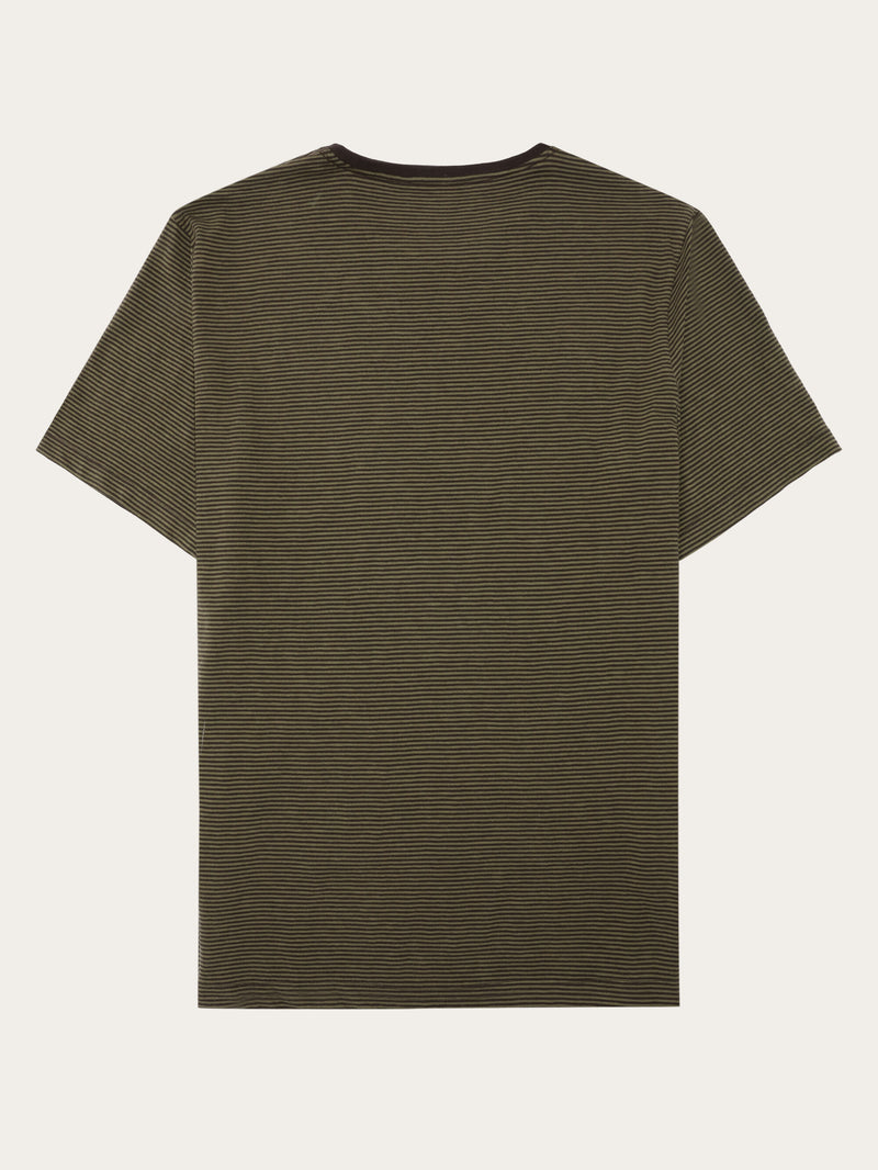 KnowledgeCotton Apparel - MEN Regular fit Striped basic tee T-shirts 8037 Green stripe