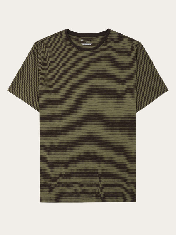 KnowledgeCotton Apparel - MEN Regular fit Striped basic tee T-shirts 8037 Green stripe