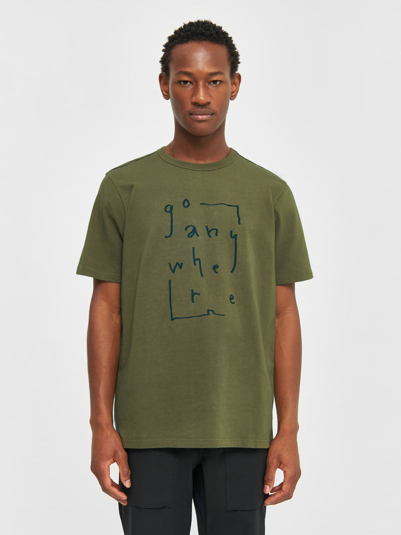 KnowledgeCotton Apparel - MEN Regular fit big front print t-shirt T-shirts 1100 Dark Olive