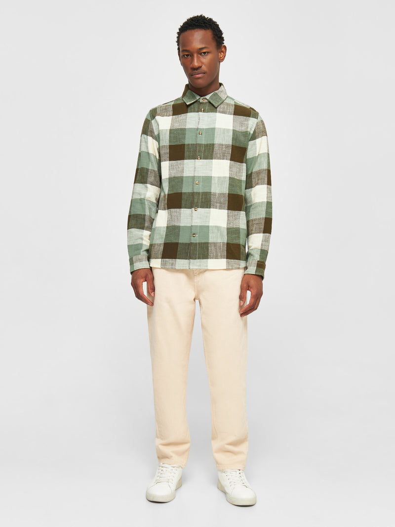 KnowledgeCotton Apparel - MEN Regular fit checkered shirt Shirts 7023 Green check