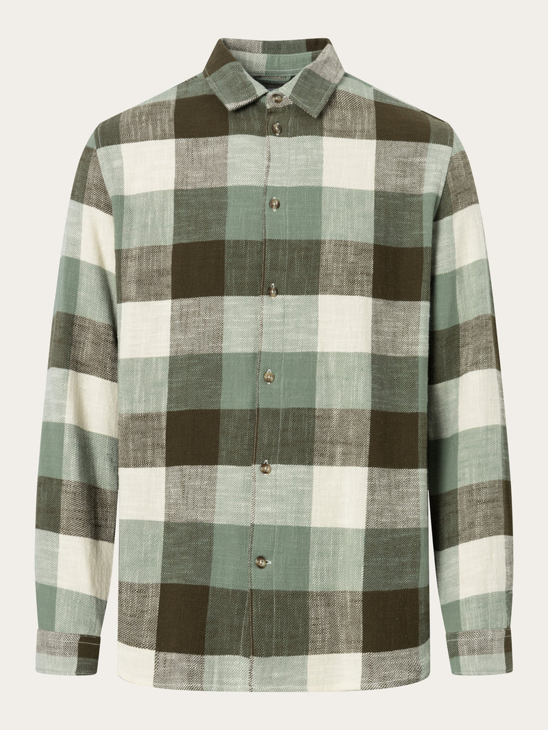KnowledgeCotton Apparel - MEN Regular fit checkered shirt Shirts 7023 Green check