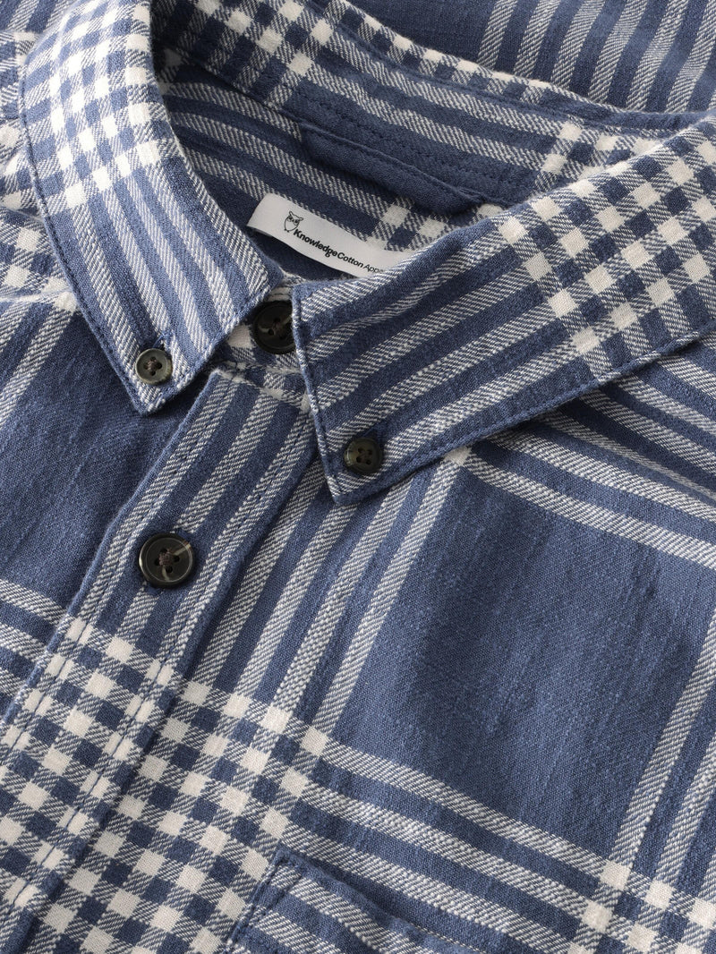 KnowledgeCotton Apparel - MEN Regular fit checkered shirt - GOTS/Vegan Shirts 7021 blue check