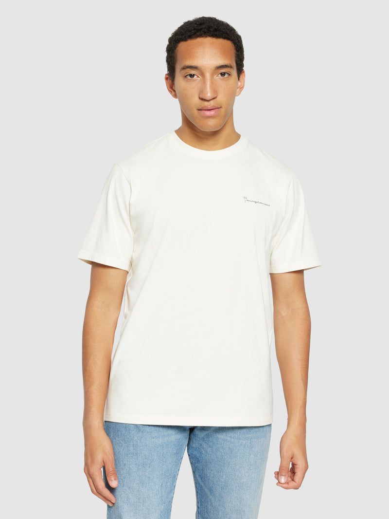 KnowledgeCotton Apparel - MEN Regular fit chill camp back print t-shirt - Regenerative Organic Certified® - GOTS/Vegan T-shirts 1387 Egret