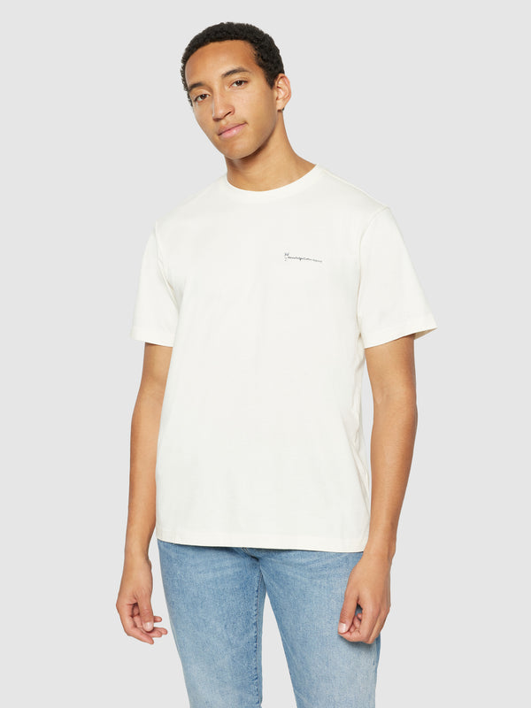 KnowledgeCotton Apparel - MEN Regular fit colorful trademark print t-shirt - Regenerative Organic Certified® - GOTS/Vegan T-shirts 1387 Egret