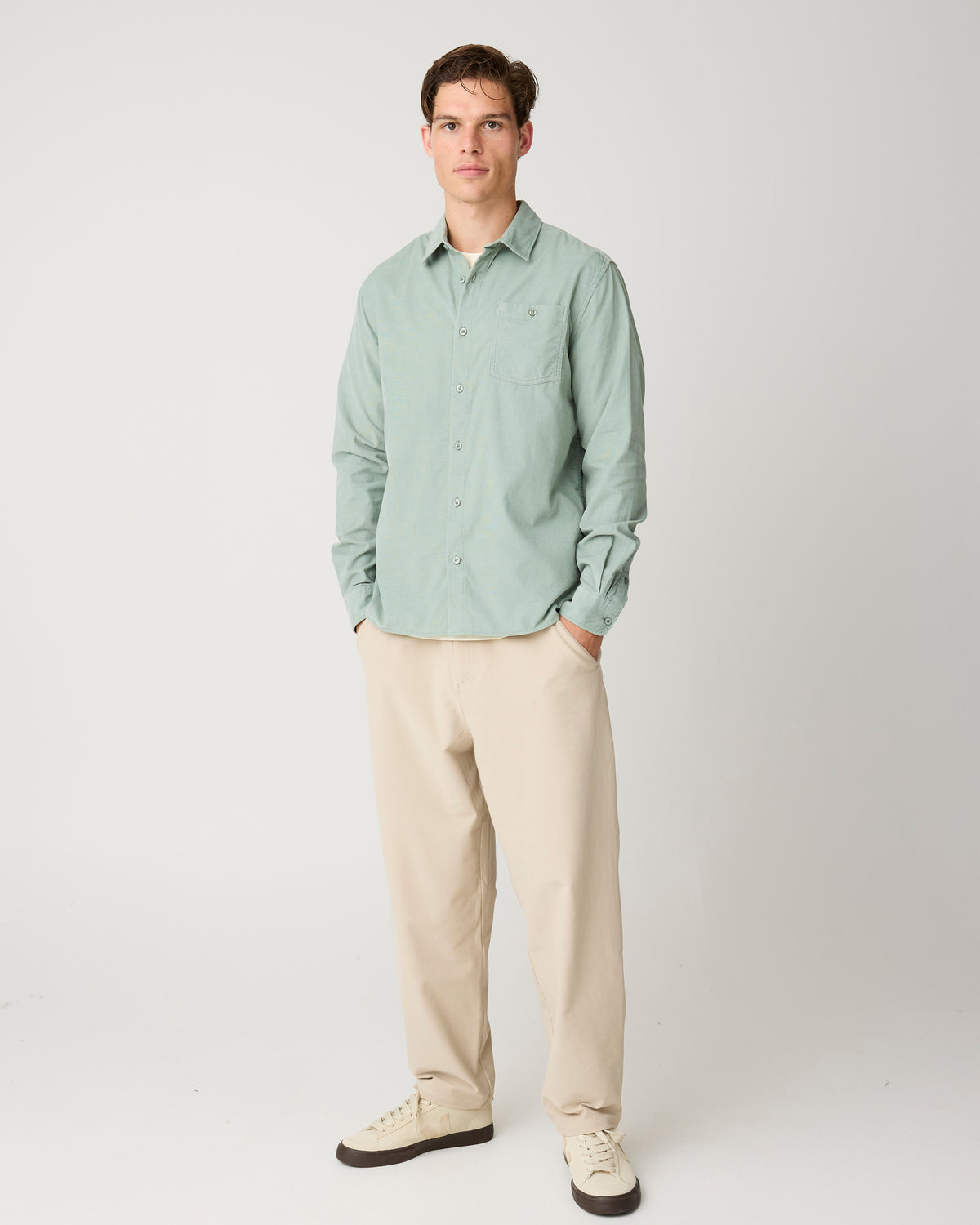 KnowledgeCotton Apparel - MEN Regular fit corduroy shirt Shirts 1396 Lily Pad