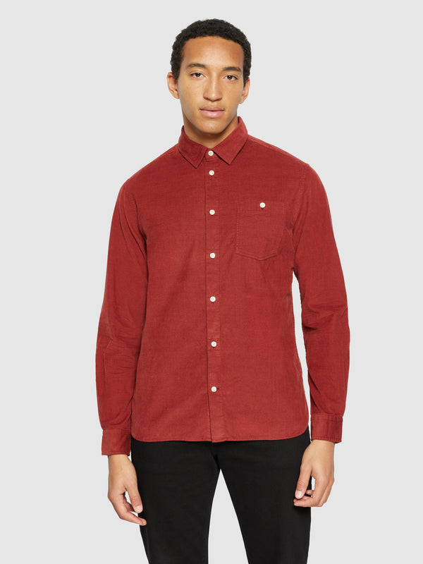 KnowledgeCotton Apparel - MEN Regular fit corduroy shirt Shirts 1478 Fired Brick
