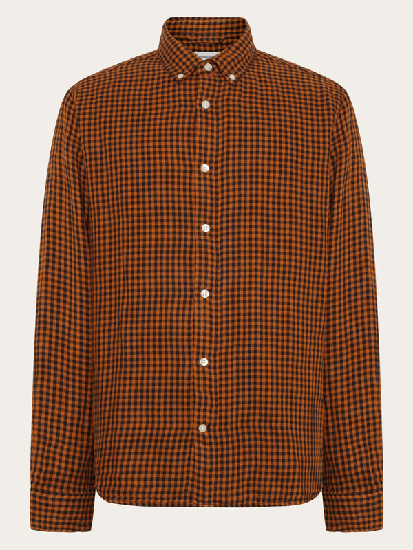 KnowledgeCotton Apparel - MEN Regular fit double layer checkered shirt Shirts 7035 Dark Brown check