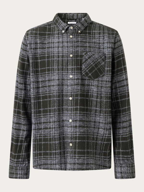 KnowledgeCotton Apparel - MEN Regular fit heavy flannel checkered shirt Shirts 8023 Green stripe