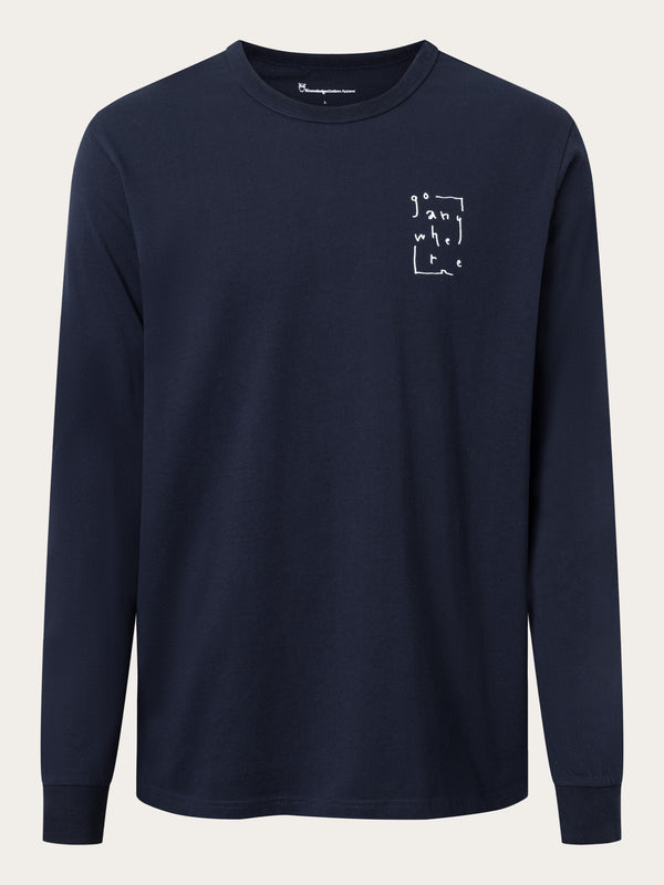 KnowledgeCotton Apparel - MEN Regular fit long sleeve with chest print Long Sleeves 1412 Night Sky