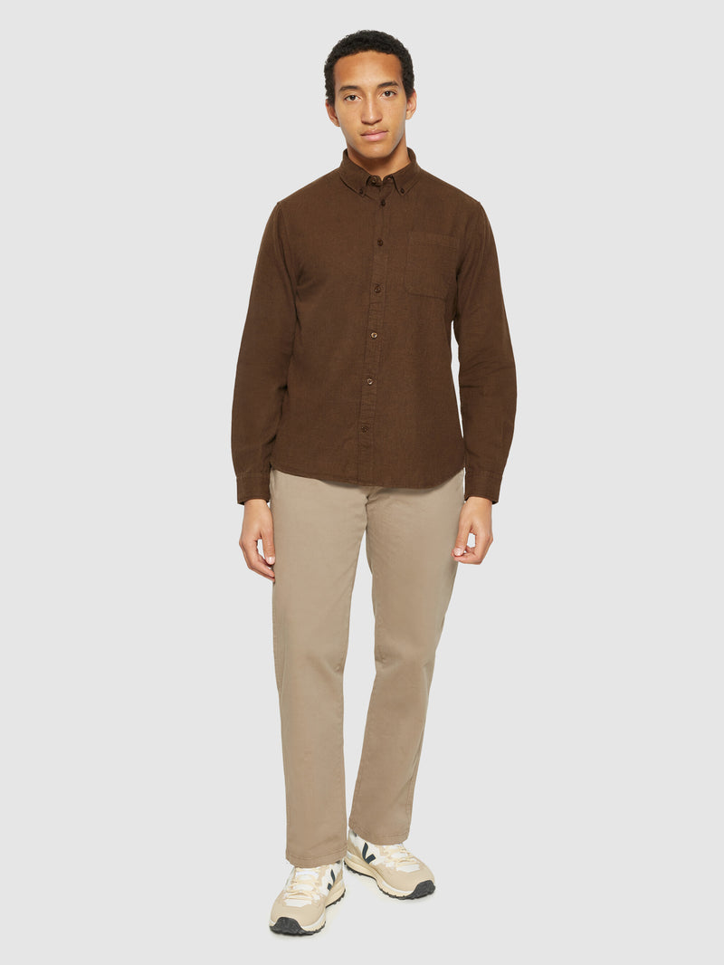 KnowledgeCotton Apparel - MEN Regular fit melangé flannel shirt Shirts 1243 Demitasse (brown)