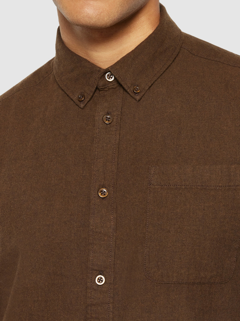 KnowledgeCotton Apparel - MEN Regular fit melangé flannel shirt Shirts 1243 Demitasse (brown)