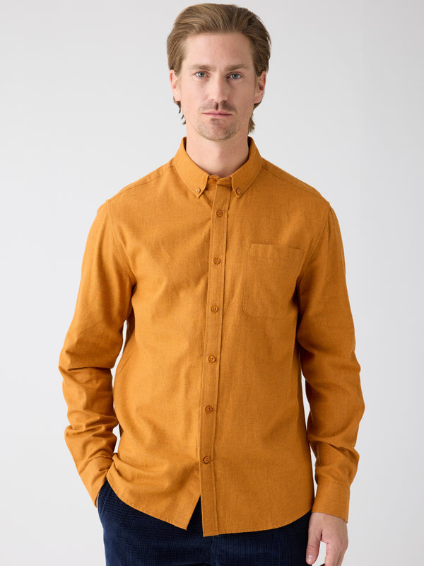 KnowledgeCotton Apparel - MEN Regular fit melangé flannel shirt Shirts 1485 Pumpkin Spice