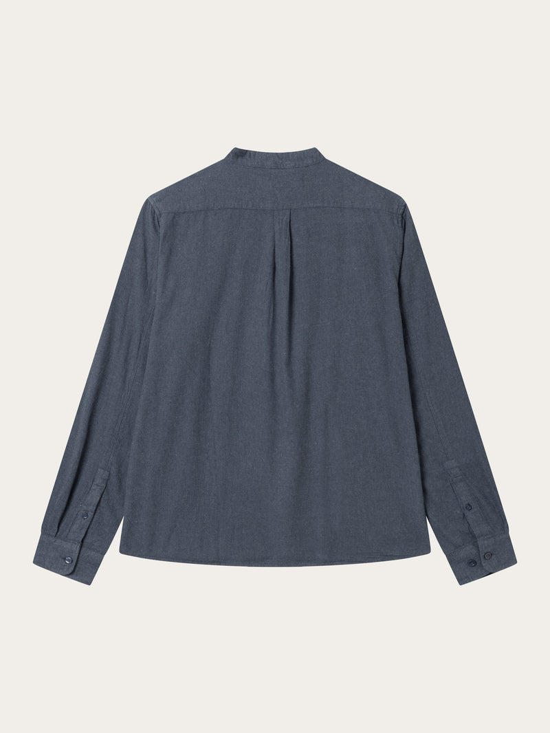 KnowledgeCotton Apparel - MEN Regular fit melangé flannel stand collar shirt Shirts 1001 Total Eclipse