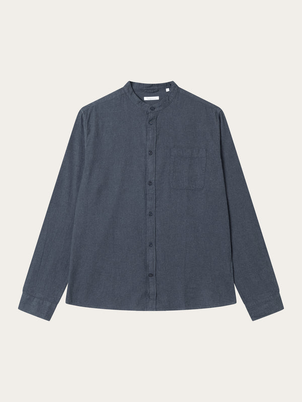 KnowledgeCotton Apparel - MEN Regular fit melangé flannel stand collar shirt Shirts 1001 Total Eclipse