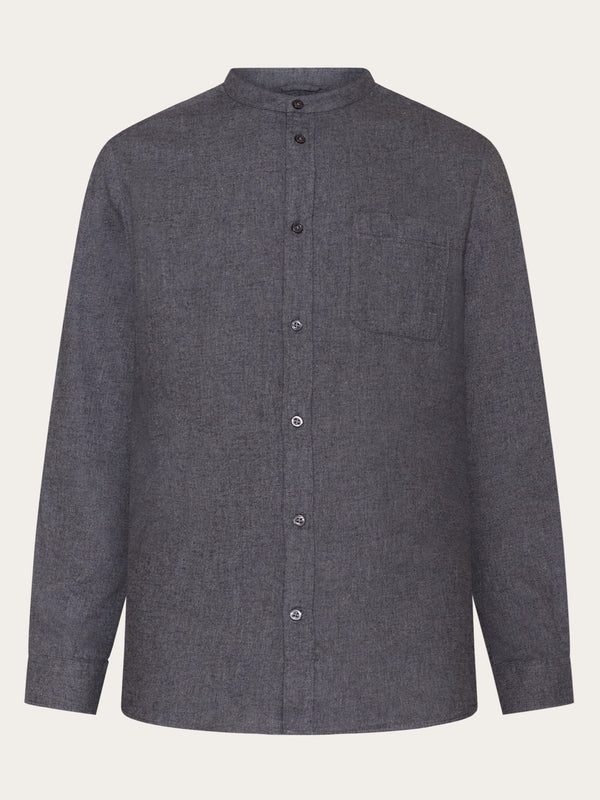 KnowledgeCotton Apparel - MEN Regular fit melangé flannel stand collar shirt Shirts 1073 Dark Grey Melange