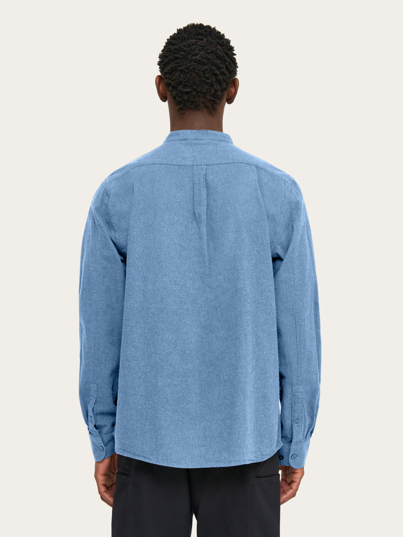 KnowledgeCotton Apparel - MEN Regular fit melangé flannel stand collar shirt Shirts 1188 Dark Denim