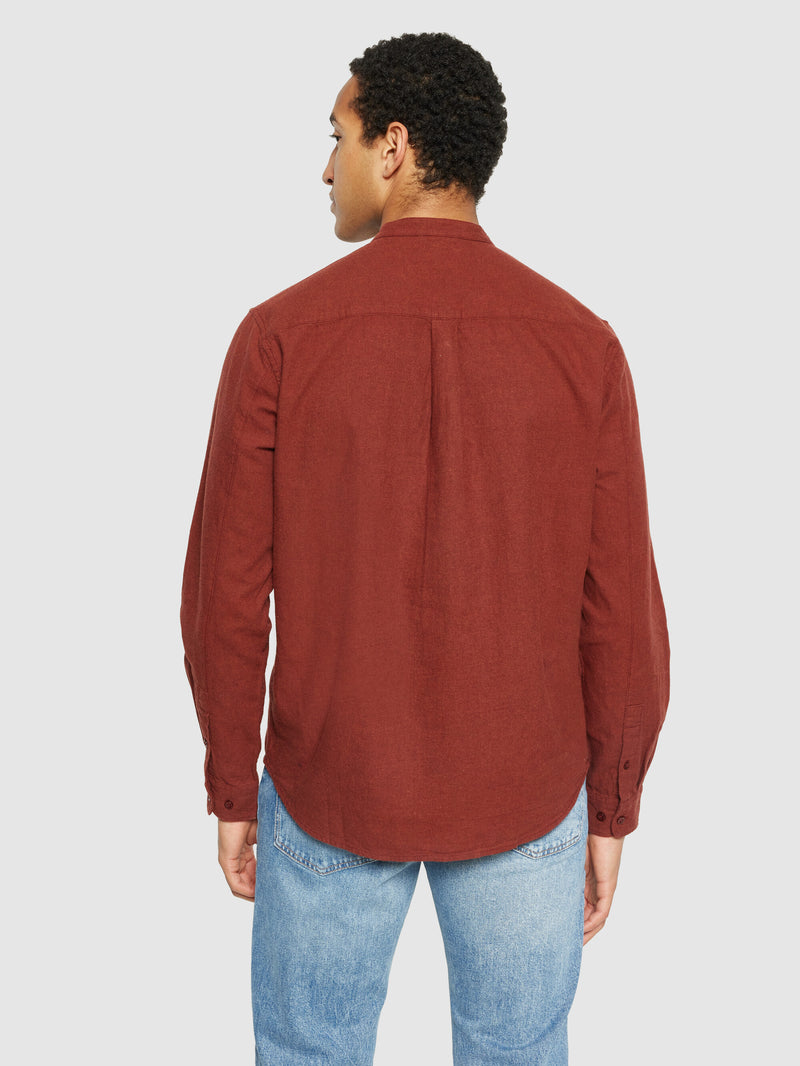 KnowledgeCotton Apparel - MEN Regular fit melangé flannel stand collar shirt Shirts 1478 Fired Brick
