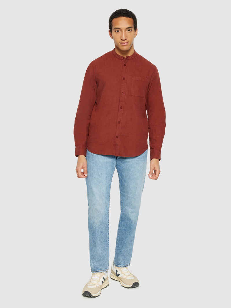 KnowledgeCotton Apparel - MEN Regular fit melangé flannel stand collar shirt Shirts 1478 Fired Brick