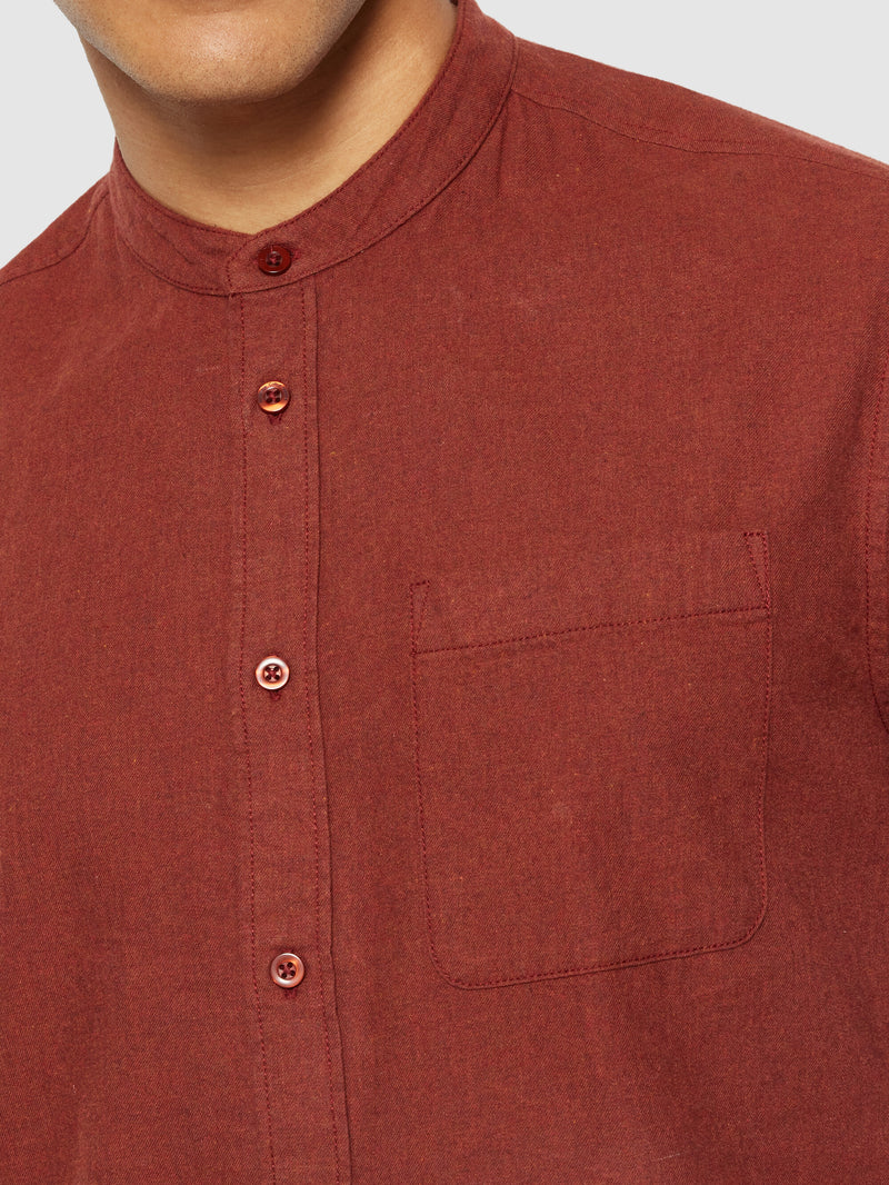 KnowledgeCotton Apparel - MEN Regular fit melangé flannel stand collar shirt Shirts 1478 Fired Brick