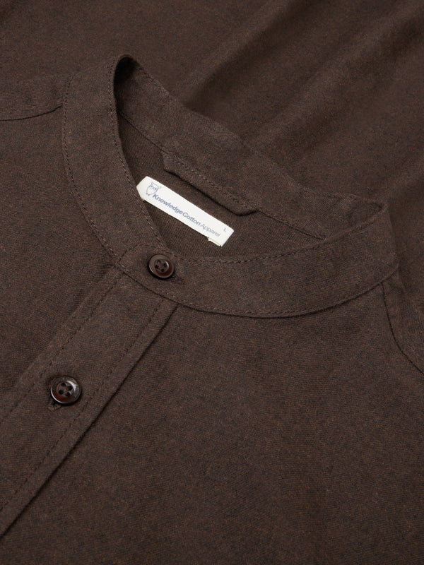 KnowledgeCotton Apparel - MEN Regular fit melangé flannel stand collar shirt Shirts 1487 Chocolate Torte