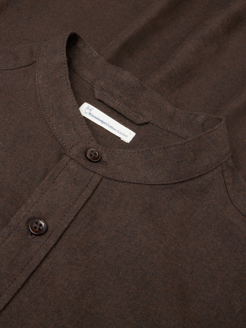 KnowledgeCotton Apparel - MEN Regular fit melangé flannel stand collar shirt Shirts 1487 Chocolate Torte