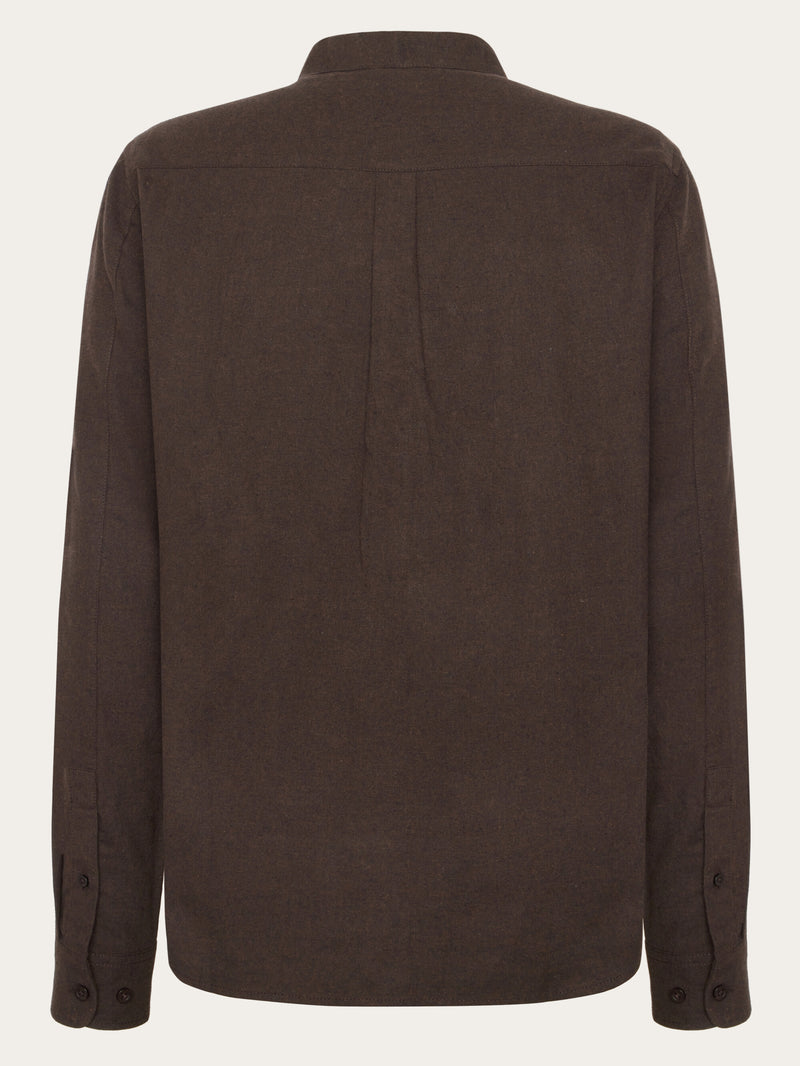KnowledgeCotton Apparel - MEN Regular fit melangé flannel stand collar shirt Shirts 1487 Chocolate Torte