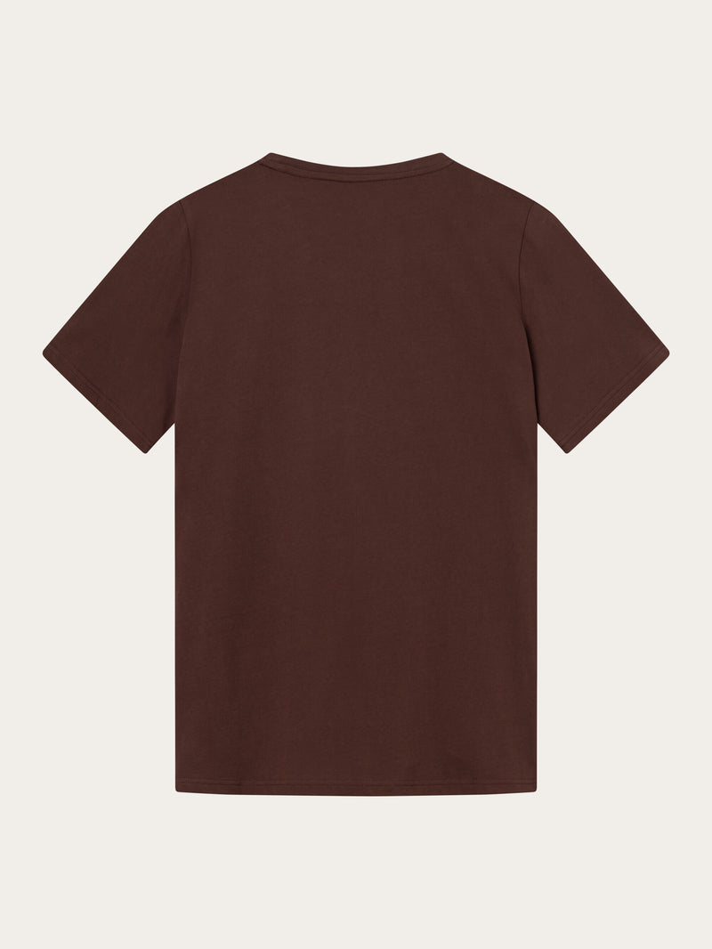 KnowledgeCotton Apparel - MEN Regular fit owl chest embroidery t-shirt T-shirts 1404 Deep Mahogany