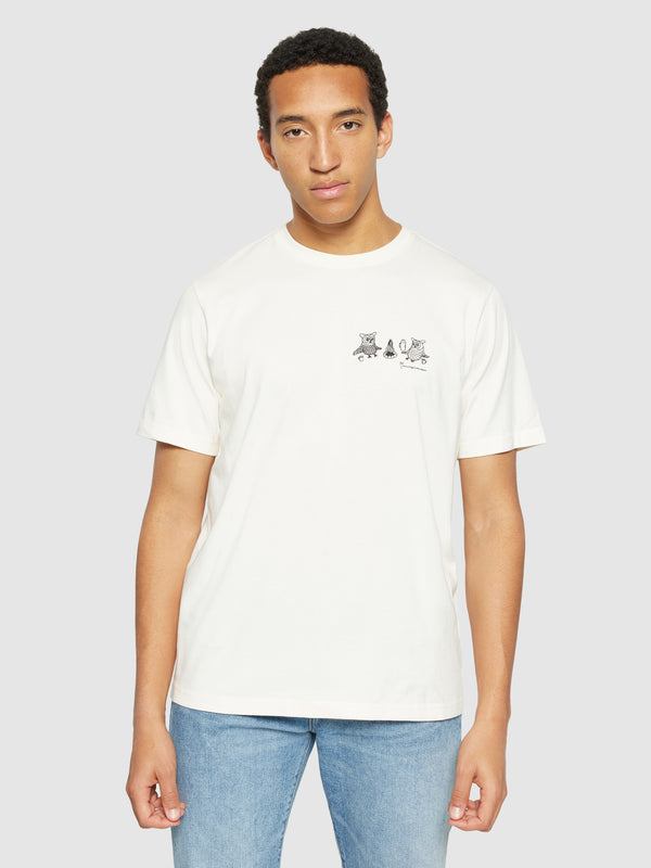 KnowledgeCotton Apparel - MEN Regular fit owl trip chest print t-shirt - Regenerative Organic Certified® - GOTS/Vegan T-shirts 1387 Egret