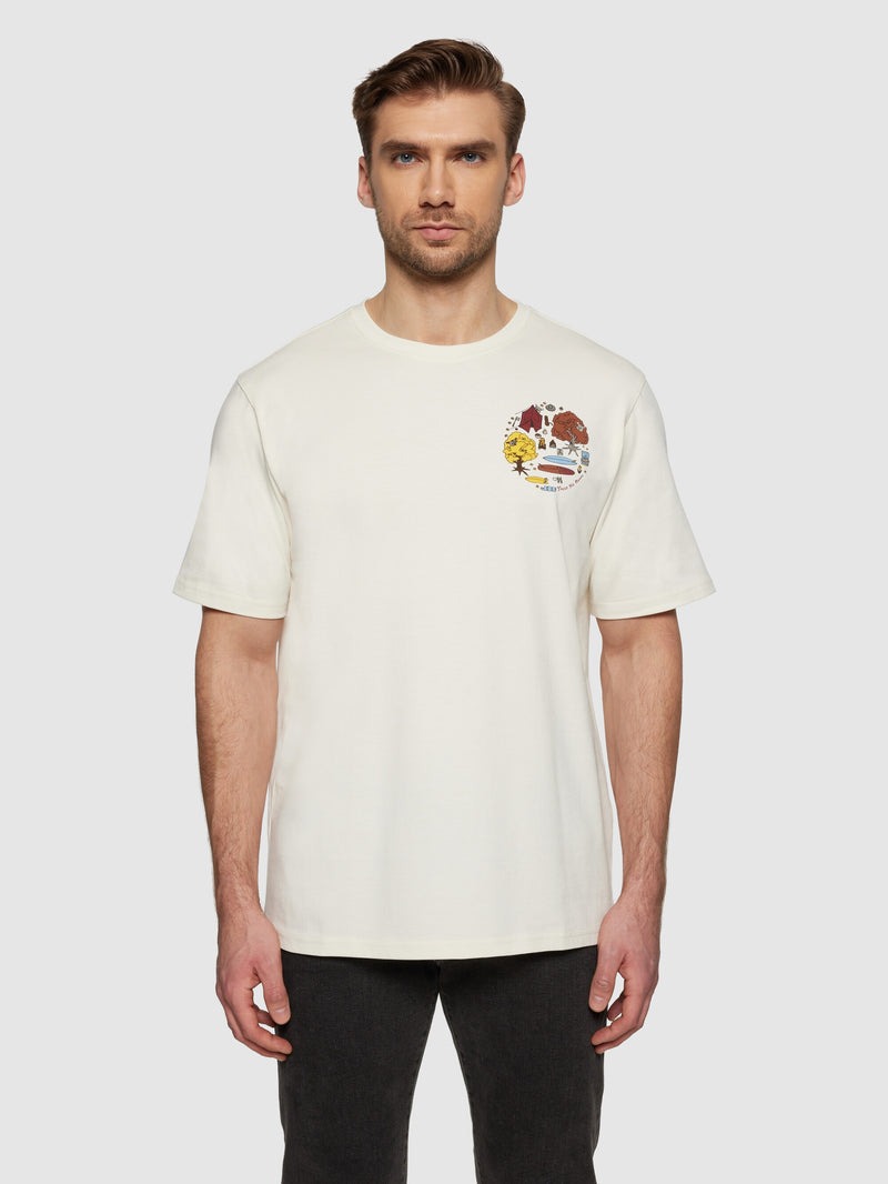 KnowledgeCotton Apparel - MEN Regular fit print t-shirt - GOTS/Vegan T-shirts 1387 Egret