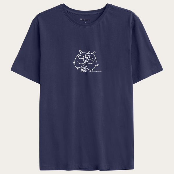 Regular fit single jersey owl hug print t-shirt - GOTS/Vegan - Night Sky