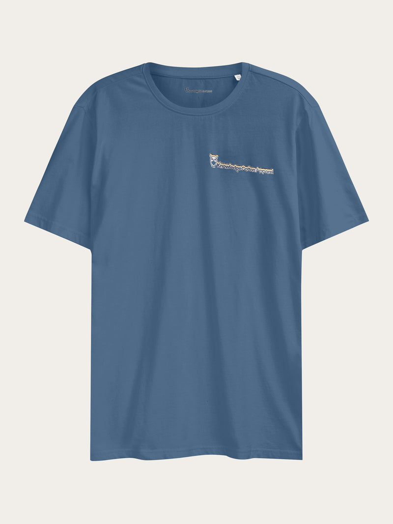 KnowledgeCotton Apparel - MEN Regular fit single jersey small chest print t-shirt - GOTS/Vegan T-shirts 1432 Moonlight Blue