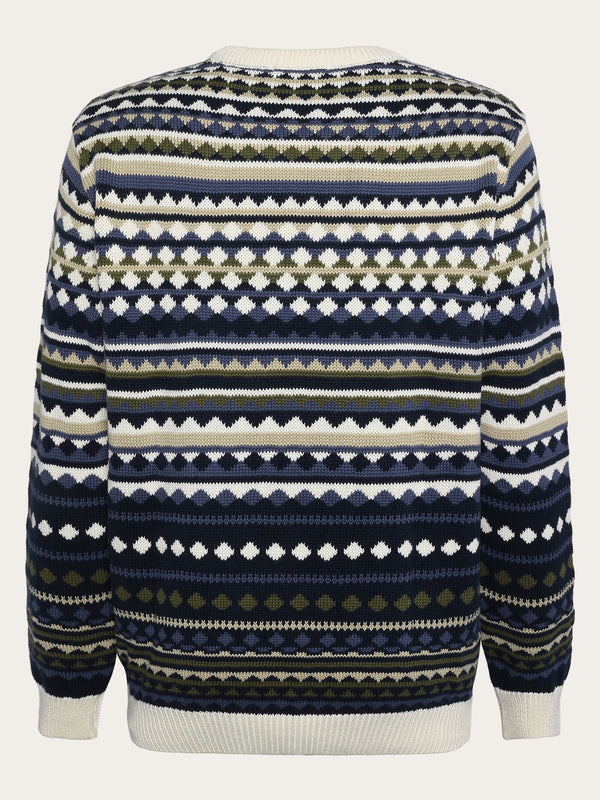 KnowledgeCotton Apparel - MEN Regular jaquard crew neck knit - Regenerative Organic Certified™ - GOTS/Vegan Knits 8021 Blue stripe