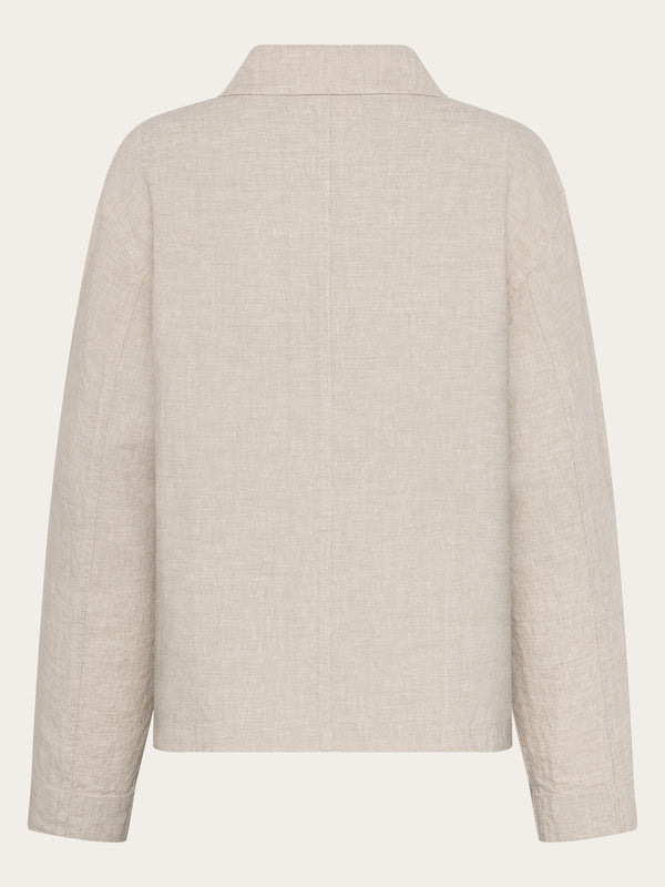 KnowledgeCotton Apparel - WMN Regular linen overshirt - GOTS/Vegan Overshirts 1449 Yarndyed - Light feather gray
