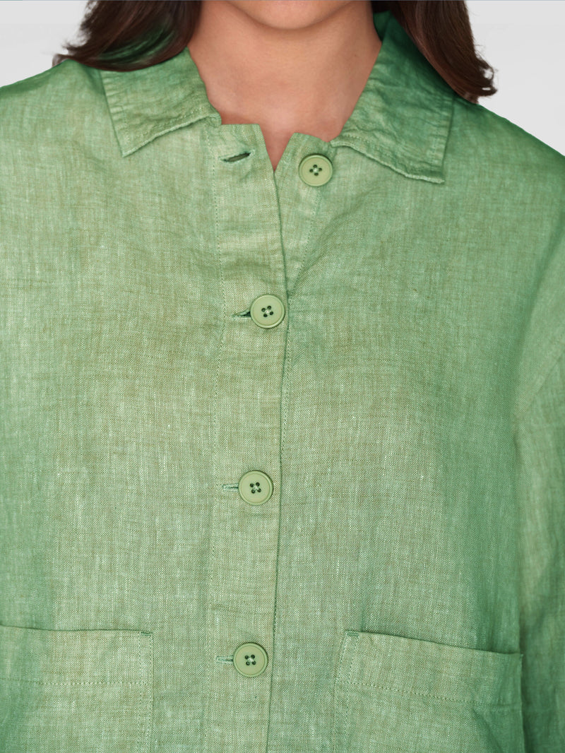 KnowledgeCotton Apparel - WMN Regular linen overshirt - GOTS/Vegan Overshirts 1454 Shale Green