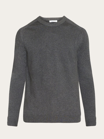 KnowledgeCotton Apparel - MEN Merino crew neck sweater Knits 1073 Dark Grey Melange