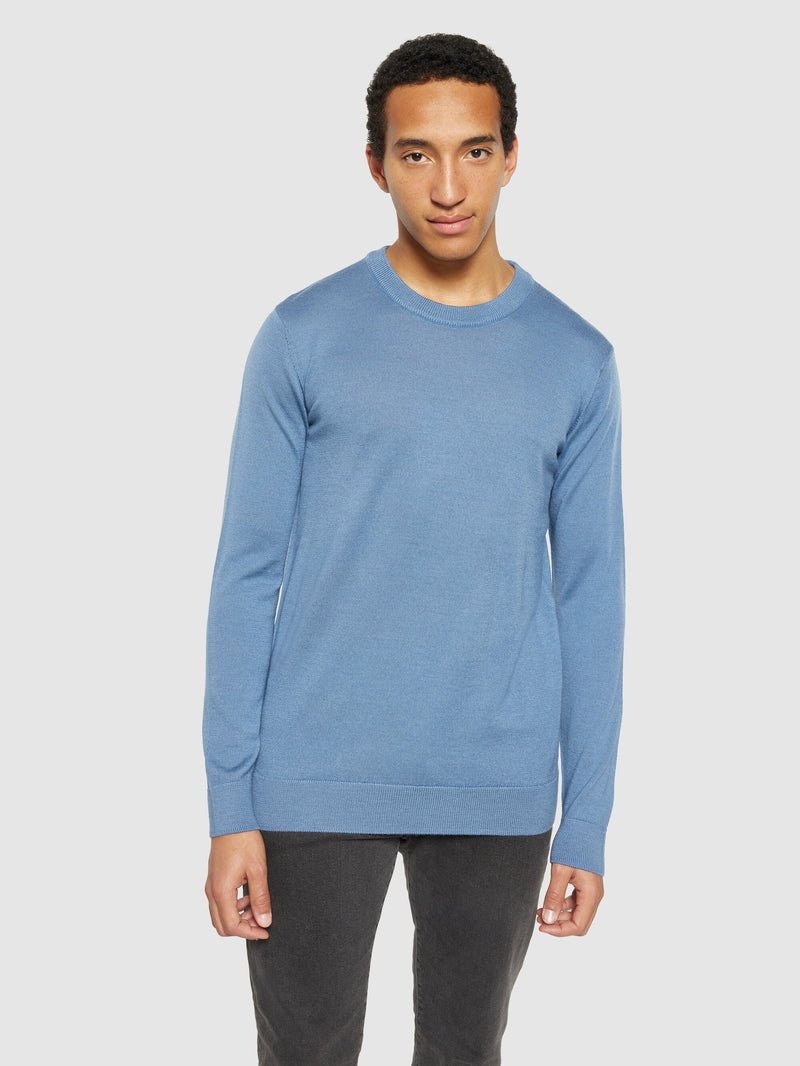 KnowledgeCotton Apparel - MEN Regular merino knit crew neck - RWS Knits 1432 Moonlight Blue