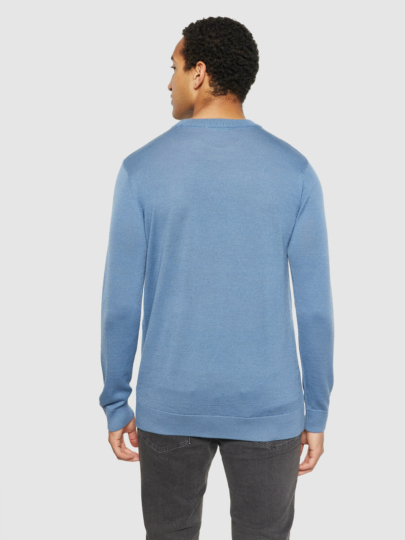 KnowledgeCotton Apparel - MEN Regular merino knit crew neck - RWS Knits 1432 Moonlight Blue