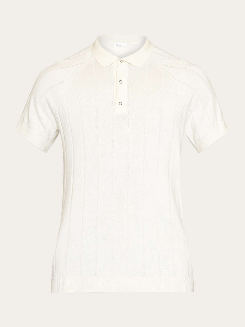 KnowledgeCotton Apparel - MEN Regular short sleeved striped knitted polo - GOTS/Vegan Polos 1387 Egret