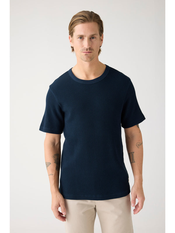 KnowledgeCotton Apparel - MEN Regular waffle short sleeved crew neck t-shirt GOTS/Vegan T-shirts 1001 Total Eclipse
