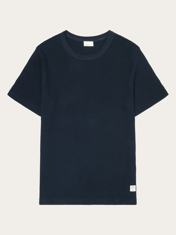KnowledgeCotton Apparel - MEN Regular waffle short sleeved crew neck t-shirt GOTS/Vegan T-shirts 1001 Total Eclipse