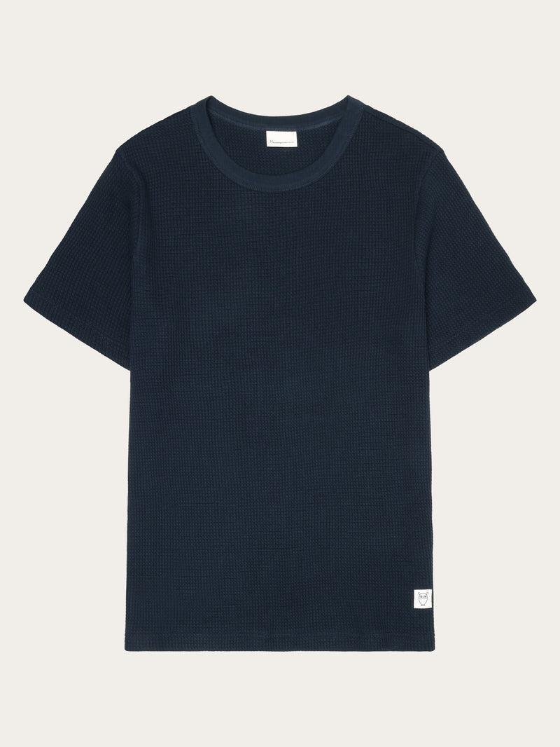 KnowledgeCotton Apparel - MEN Regular waffle short sleeved crew neck t-shirt GOTS/Vegan T-shirts 1001 Total Eclipse