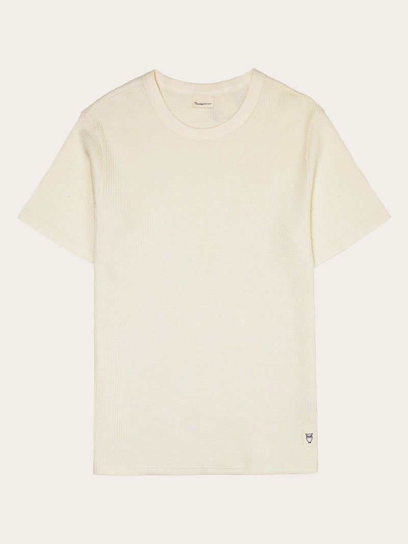 KnowledgeCotton Apparel - MEN Regular waffle short sleeved crew neck t-shirt GOTS/Vegan T-shirts 1387 Egret