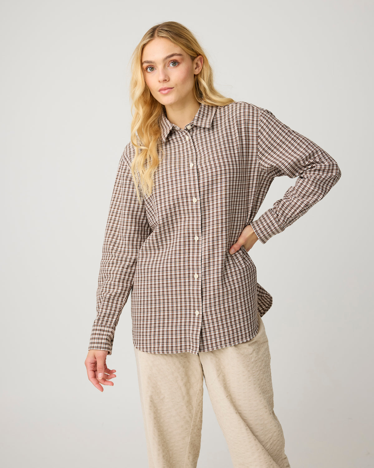 KnowledgeCotton Apparel - WMN Relaxed check shirt Shirts 7026 Brown check