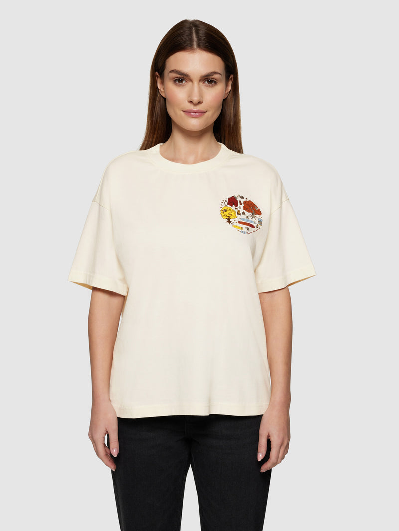 KnowledgeCotton Apparel - WMN Relaxed fit camp print tee - GOTS/Vegan T-shirts 1387 Egret