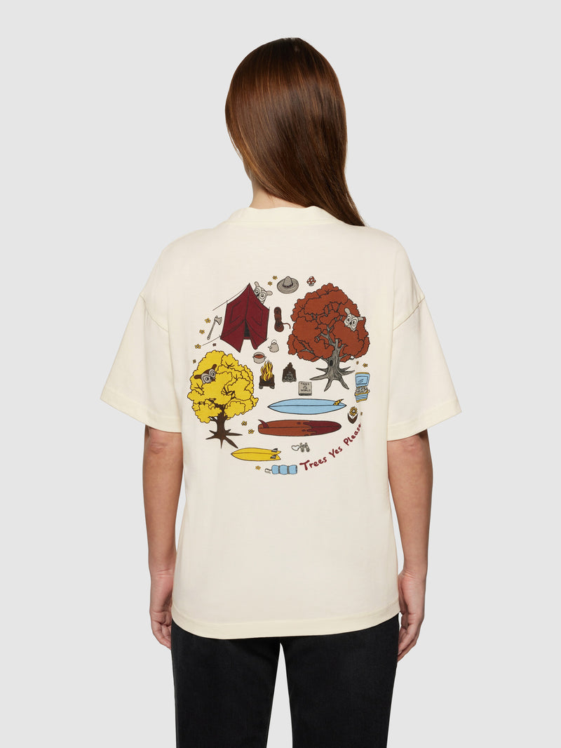 KnowledgeCotton Apparel - WMN Relaxed fit camp print tee - GOTS/Vegan T-shirts 1387 Egret